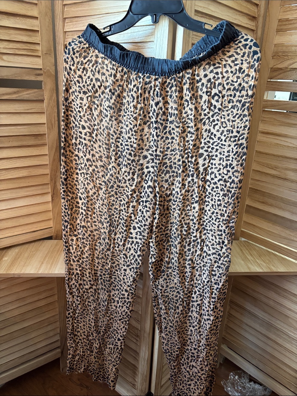 Magic Silk Sheer Leopard Print Silk Beach Slacks in Tan and Black Medium